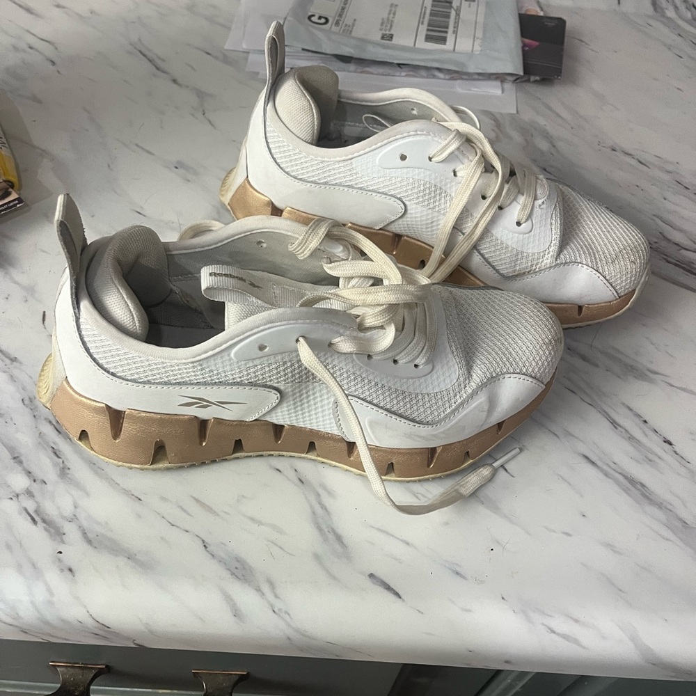 Reebok White and Beige Athletic Shoes